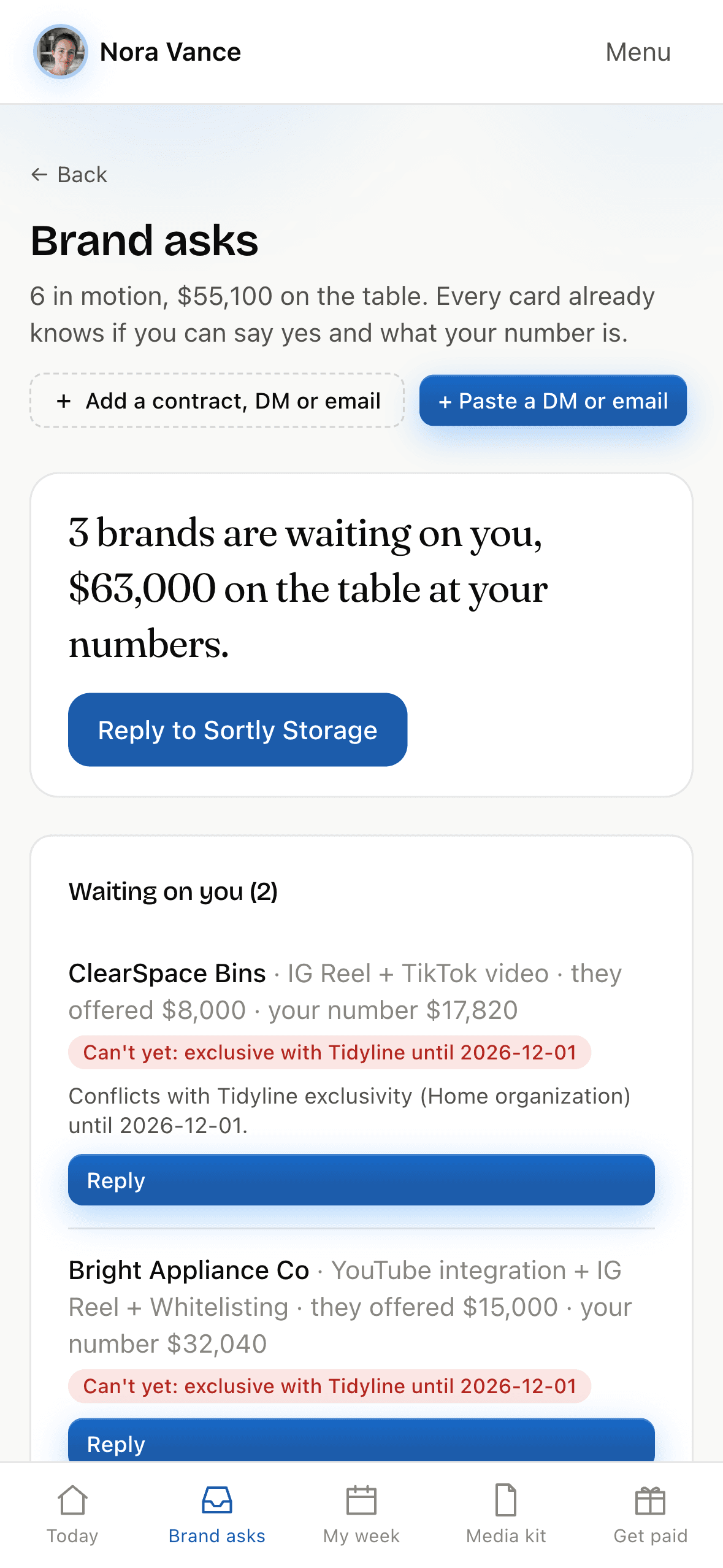 Brand asks in Creator OS on a phone